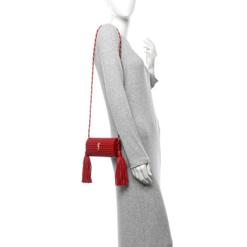 SAINT LAURENT Ribbed Plexiglass Lambskin Fringe Monogram Opium Box Bag Red