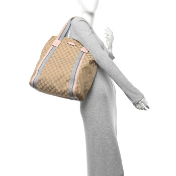 GUCCI GG Monogram Medium Web Handle Vertical Tote Pink Blue