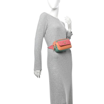 CHANEL Goatskin Quilted Tri-Color In & Out Waist Bag Orange Green Pink