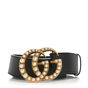 GUCCI Moon Calfskin Pearl Double G 40mm Belt 70 28 Black Cream