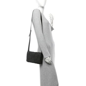 BOTTEGA VENETA Lambskin Maxi Intreccio Cassette Crossbody Bag Taupe Grey