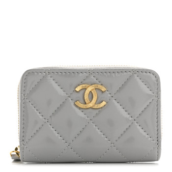 CHANEL Shiny Lambskin Quilted Textured CC Zip Coin Purse Gris
