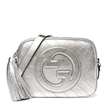 GUCCI Metallic Sakai Be Green Calfskin Diagonal Stitched Small Blondie Shoulder Bag Silver
