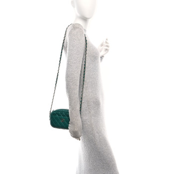 CHANEL Lambskin Quilted Small Timeless Camera Case Green