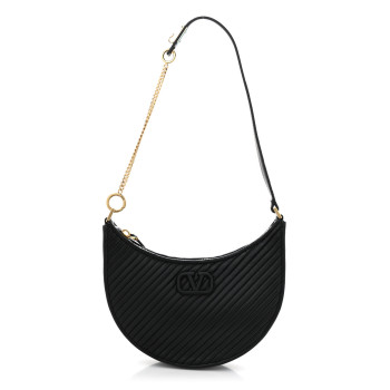 VALENTINO GARAVANI Lambskin Mini Vlogo Hobo Bag Black