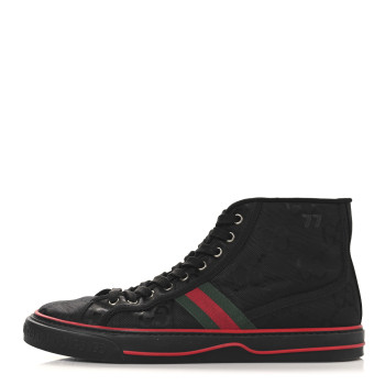 GUCCI Econyl Nylon Web Monogram Off The Grid Mens 1977 Tennis High Top Sneakers 9.5 Black