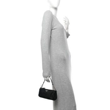 PRADA Tessuto Nylon Saffiano Impunturato Quilted Barrel Pochette Black