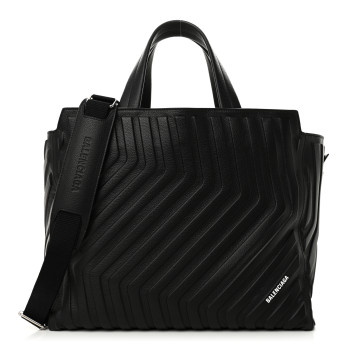 BALENCIAGA Grained Calfskin Embossed Car East West Tote Black