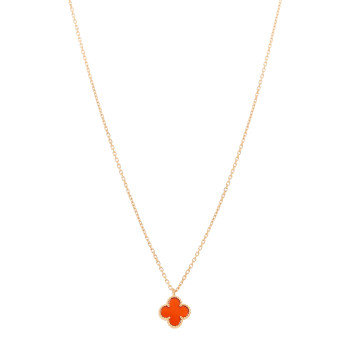 VAN CLEEF & ARPELS 18K Rose Gold Carnelian Sweet Alhambra Pendant Necklace