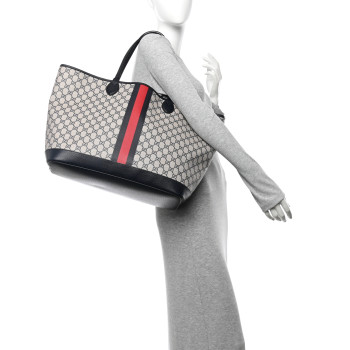 GUCCI GG Supreme Monogram Textured Dollar Calfskin Web Large Ophidia Tote Beige Blue