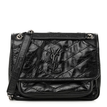 SAINT LAURENT Crinkled Calfskin Matelasse Monogram Baby Niki Chain Satchel Black
