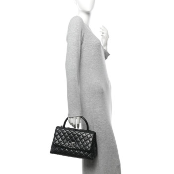 CHANEL Aged Calfskin Quilted Small Coco Handle Flap So Black