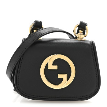 GUCCI Roxy Calfskin Blondie Card Case Wallet with Strap Black