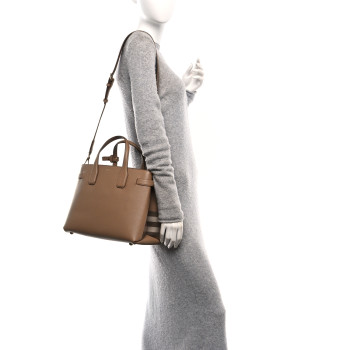 BURBERRY Derby Calfskin House Check Medium Banner Tote Camel