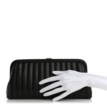 CHANEL Lambskin Vertical Quilted Mademoiselle Clutch Black