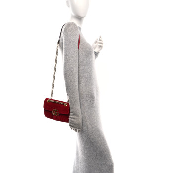 GUCCI Velvet Matelasse Mini GG Marmont Shoulder Bag Hibiscus Red