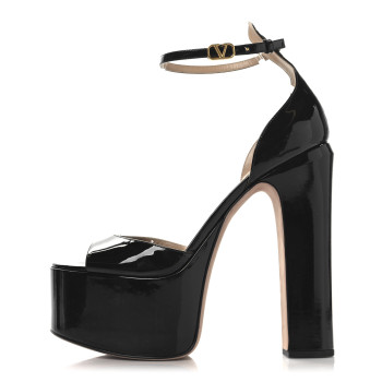 VALENTINO GARAVANI Patent Tan-Go 55/155mm Platform Sandals 39 Black