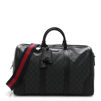GUCCI Soft GG Supreme Monogram Appia Calfskin Web Medium Carry On Duffle Bag Black Grey