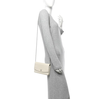 CHANEL Metallic Caviar Sevruga Wallet on Chain WOC White