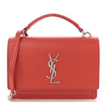 SAINT LAURENT Calfskin Monogram Sunset Chain Wallet Rosso