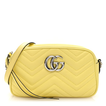 GUCCI Calfskin Matelasse Small GG Marmont Chain Shoulder Bag Banana