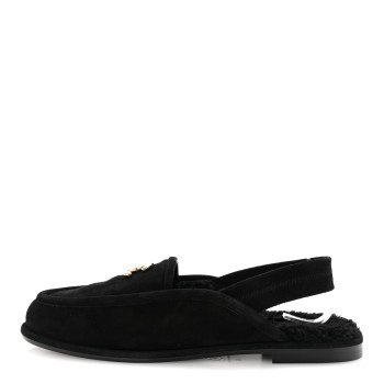 CHANEL Suede Calfskin CC Slingback Loafers 40 Black