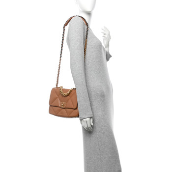 CHANEL Lambskin Quilted Medium Chanel 19 Flap Brown
