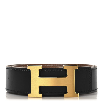 HERMES Box Togo 32mm Martelee Constance Belt 85 34 Black Gold