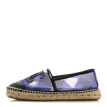 CHANEL Mesh Grosgrain CC Espadrilles 37 Purple Black