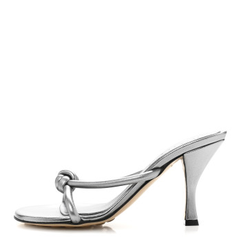 BOTTEGA VENETA Metallic Blink Knot Mule Sandals 36.5 Silver