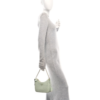 PRADA Yarn Raffia Effect Crochet Re-Edition 2005 Shoulder Bag Acqua