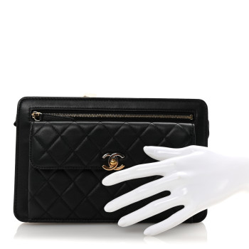 CHANEL Lambskin Quilted Wristlet Clutch Black