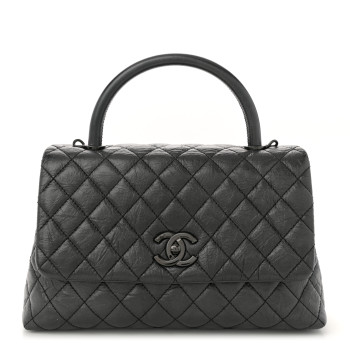 CHANEL Aged Calfskin Quilted Small Coco Handle Flap So Black
