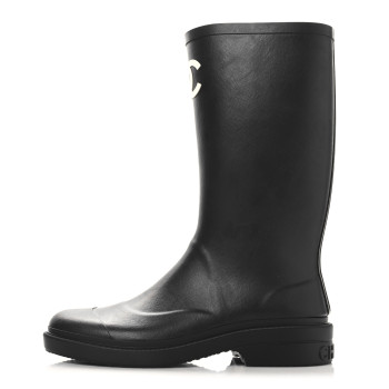 CHANEL Caoutchouk CC High Boots 39 Black