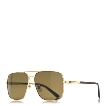 GUCCI Metal Rectangular Frame Sunglasses GG1289S Gold Havana