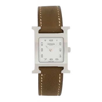 HERMES Stainless Steel Swift 21mm Heure H Hour Quartz Watch Etoupe