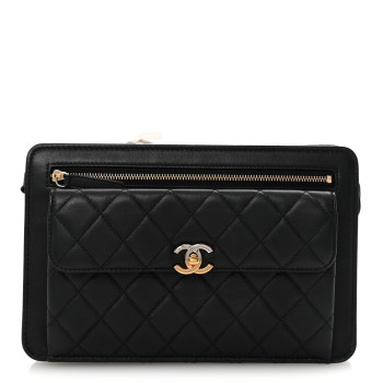 CHANEL Lambskin Quilted Wristlet Clutch Black