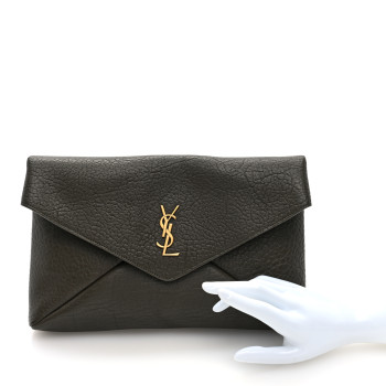 SAINT LAURENT Grained Lambskin Large Cassandre Envelope Pouch Light Musk