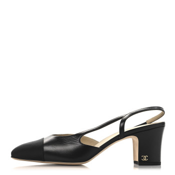 CHANEL Goatskin Grosgrain Cap Toe CC Slingback Pumps 40 Black
