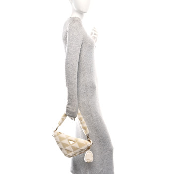 PRADA Shearling Symbole Mini Triangle Bag Ecru White