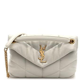 SAINT LAURENT Lambskin Quilted Small Loulou Puffer Monogram Chain Satchel Crema Soft