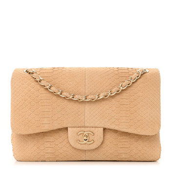 CHANEL Snakeskin Jumbo Double Flap Beige