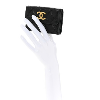 CHANEL Caviar Quilted Small Textured CC Flap Wallet Black