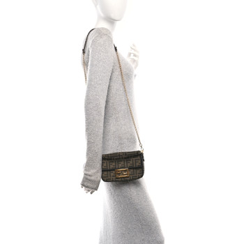 FENDI Fabric Jacquard FF 1974 Mini Baguette Tobacco Moro Black