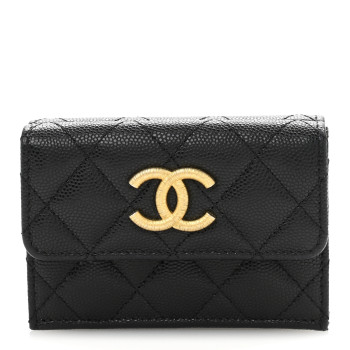 CHANEL Caviar Quilted Small Textured CC Flap Wallet Black