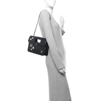 CHANEL Aged Calfskin Charms Flap Bag Black
