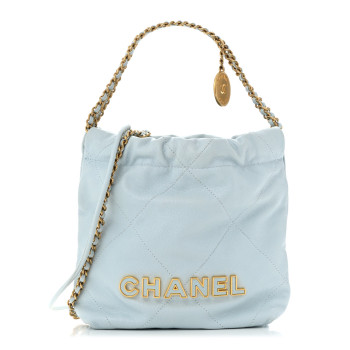 CHANEL Shiny Caviar Quilted Mini Chanel 22 Light Blue