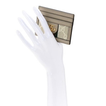 GUCCI GG Supreme Monogram Textured Dollar Calfskin Web Ophidia Card Holder Beige Mystic White Oatmeal