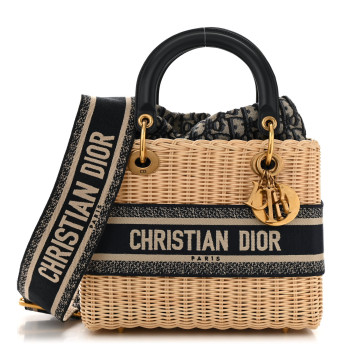 CHRISTIAN DIOR Wicker Oblique Medium Lady Dior Bag Blue