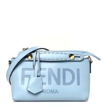 FENDI Vitello King Logo Embossed Mini By The Way Boston Bag Azzurro Baby